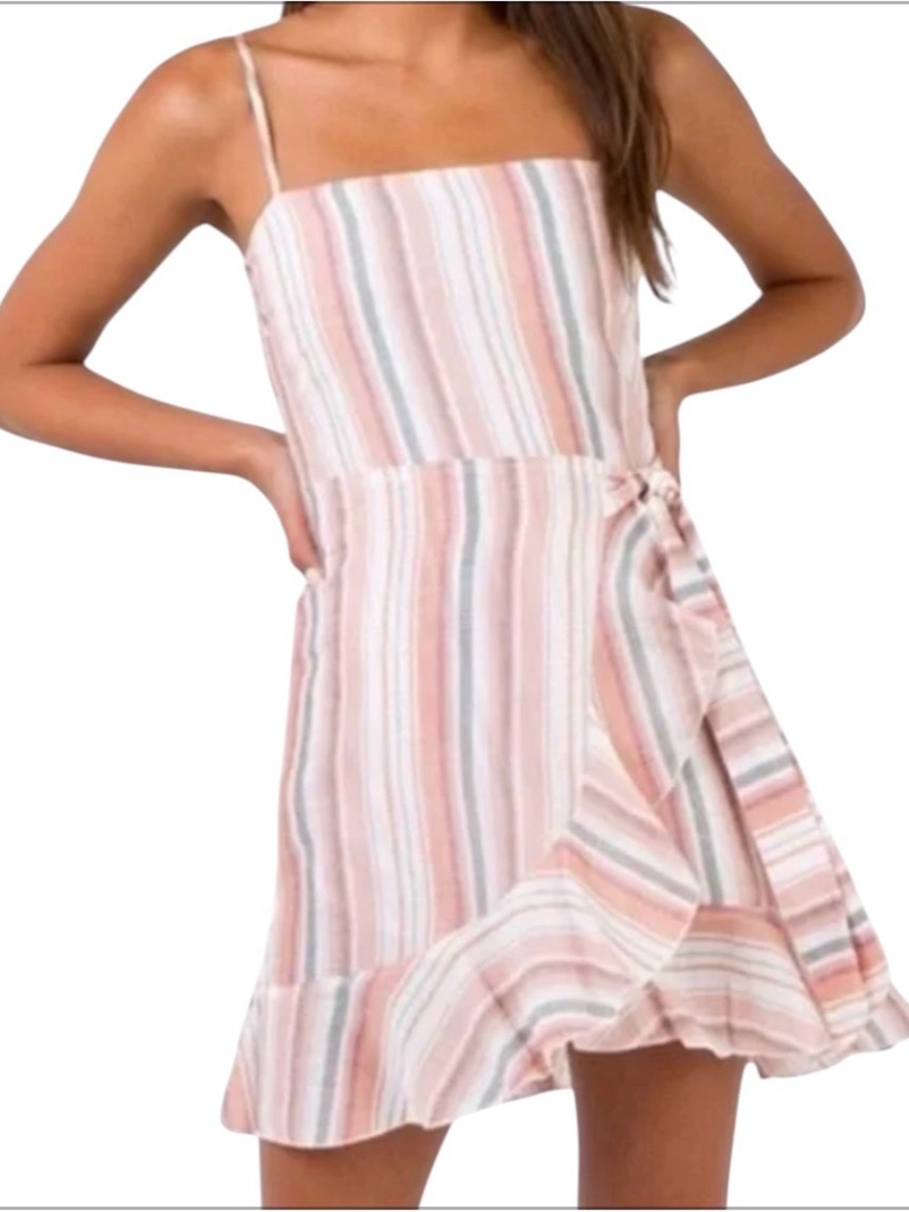 Altar'd State striped wrap-look mini sundress with adjustable spaghetti straps